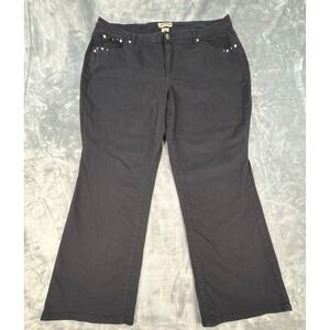 Earl Jean Black Bootcut Jeans 22W Rhinestone Fleur-de-lis Embellished Plus Size